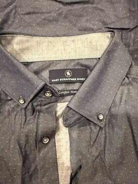 Hart Schaffner Marx Navy Shirt with White Micro-Dots